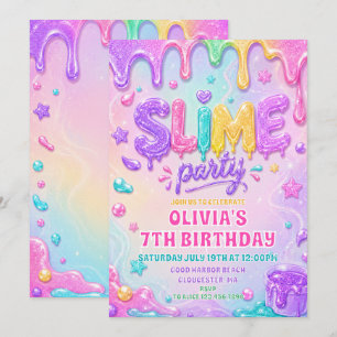 Rosa lila Glitter Slime Zeit Mädchen Geburtstag Einladung