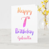 Rosa Lila Glitzer 7. Geburtstagskarte Karte (Gelbe Blume)