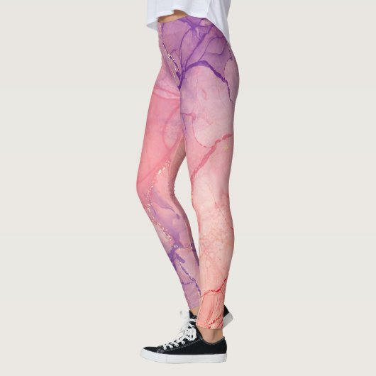 Rosa Lila Glitzer Abstrakt Tinte Farbe Farbe Farbe Leggings (Links)
