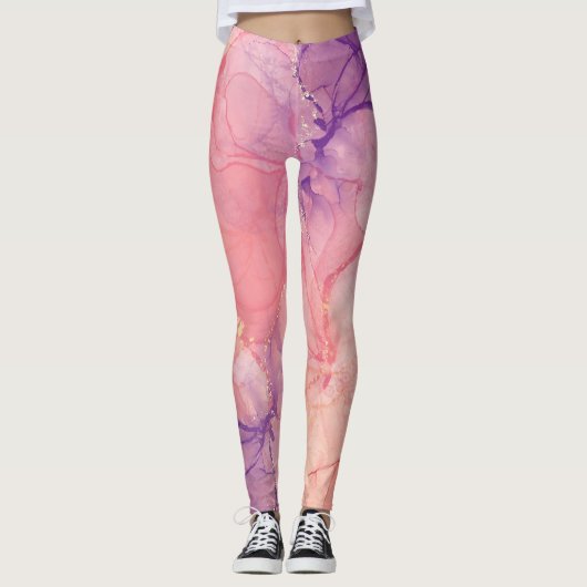 Rosa Lila Glitzer Abstrakt Tinte Farbe Farbe Farbe Leggings (Vorderseite)