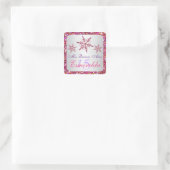 Rosa, Lila Glitzer aussehen Schneeflocken Aufklebe Quadratischer Aufkleber (Tasche)