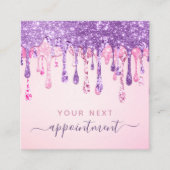 Rosa Lila Glitzer Driving Appointment Erinnerung Quadratische Visitenkarte (Vorderseite)