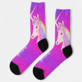 Rosa Lila Glitzer Einhorn Personalisiert Socken (Linkes Detail)
