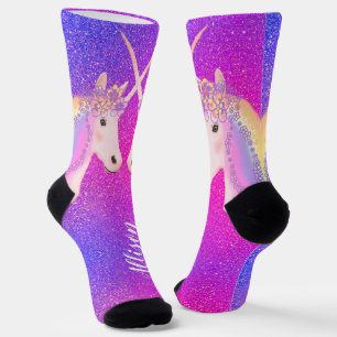 Rosa Lila Glitzer Einhorn Personalisiert Socken
