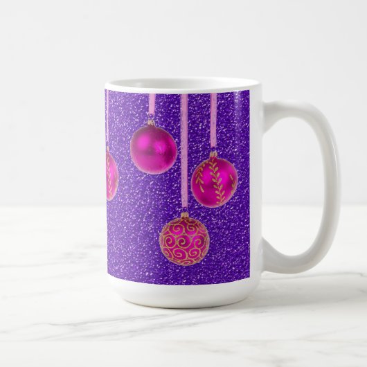 Rosa Lila Glitzer Frohe Weihnachtsbauten Tasse (Rechts)