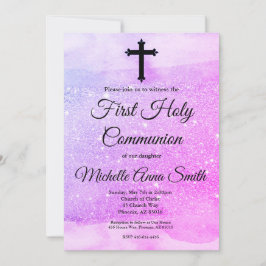 Rosa Lila Glitzer Girl 1. Erste Heilige Kommune Einladung