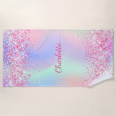 Rosa lila Glitzer, Holografischer Name Strandtuch (Vorderseite)