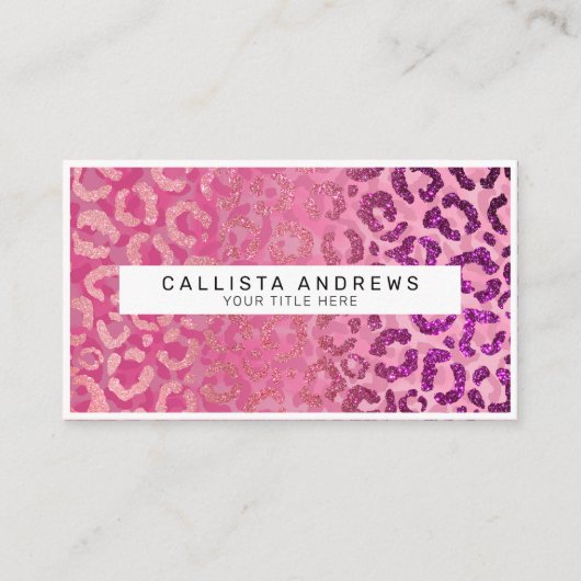 Rosa Lila Glitzer Leopard Animal Print Monogram Visitenkarte (Vorderseite)