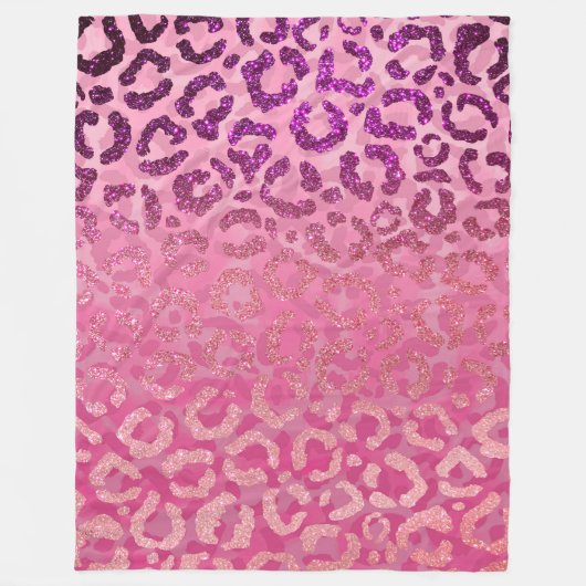 Rosa Lila Glitzer Leopard Tierdruckleuchte Fleecedecke (Vorderseite)