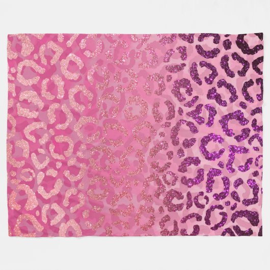 Rosa Lila Glitzer Leopard Tierdruckleuchte Fleecedecke (Vorderseite (Horizontal))