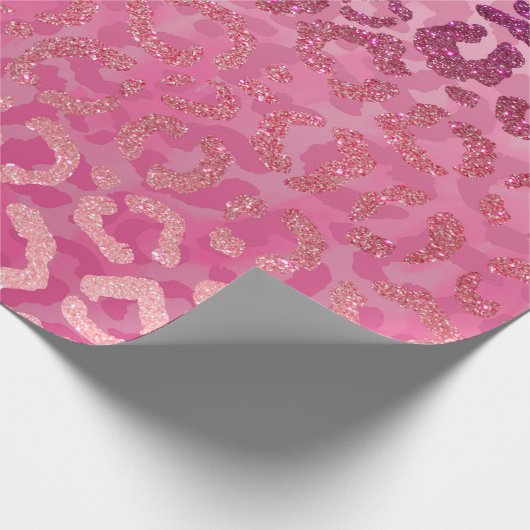 Rosa Lila Glitzer Leopard Tierdruckleuchte Geschenkpapier (Ecke)