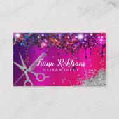 Rosa Lila Glitzer Makeup Artist Friseur Busin Visitenkarte (Vorderseite)