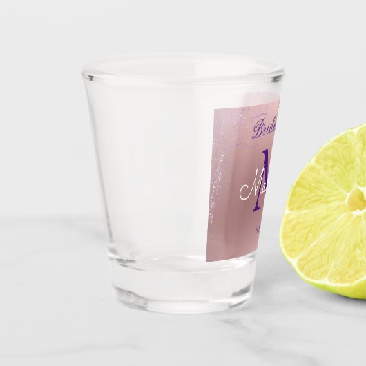 rosa lila Glitzer Monogramm-Monogramm-Granulate Schnapsglas (Links)