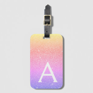 Rosa Lila Glitzer Monogramm-Name Gepäckanhänger