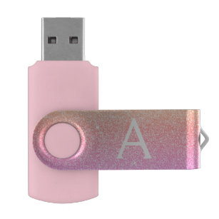 Rosa Lila Glitzer Monogramm-Name] Initial USB Stick
