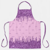 Rosa lila Glitzer rosa Monogramm-Initialen Schürze (Vorderseite)