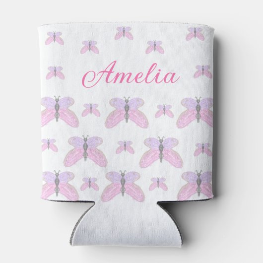 Rosa lila Glitzer-Schmetterling fügen den Textbuch Dosenkühler (Rückseite)