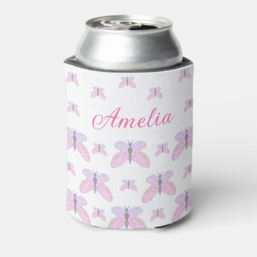 Rosa lila Glitzer-Schmetterling fügen den Textbuch Dosenkühler (Kanne Rückseite)