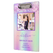 Rosa lila Glitzer Schönheitssalon Foto Business Klemmbrett (Links)