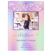 Rosa lila Glitzer Schönheitssalon Foto Business Klemmbrett (Rückseite)