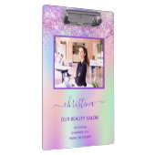 Rosa lila Glitzer Schönheitssalon Foto Business Klemmbrett (Rechts)