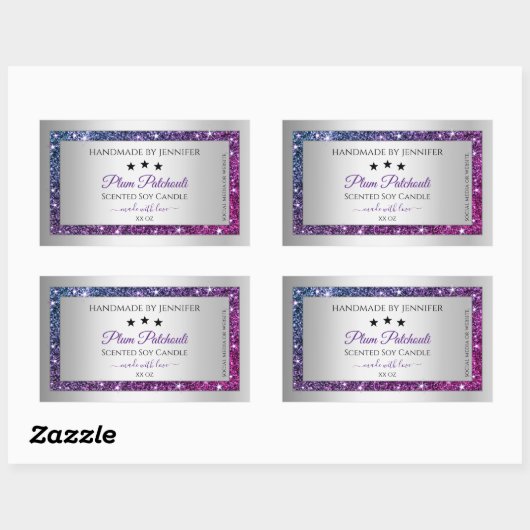Rosa Lila Glitzer Silver Product Packaging Label Rechteckiger Aufkleber (Blatt)