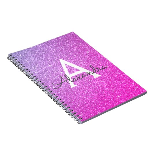 Rosa Lila Glitzer Sparkeller Monogram Notebook Notizblock (Rechte Seite)
