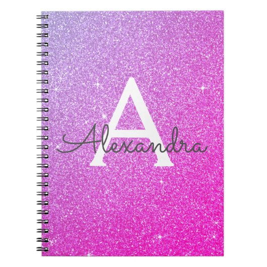 Rosa Lila Glitzer Sparkeller Monogram Notebook Notizblock (Vorderseite)
