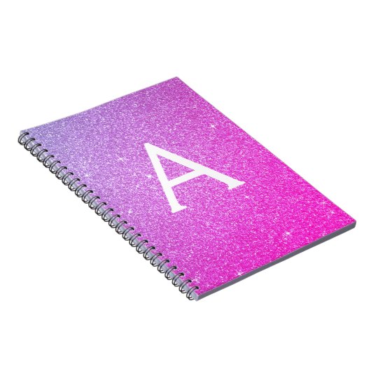 Rosa Lila Glitzer Sparkeller Monogram Notebook Notizblock (Rechte Seite)