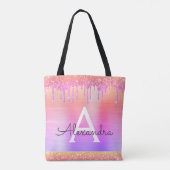 Rosa Lila Glitzer Sparkle Elegantes Monogramm Tasche (Rückseite)
