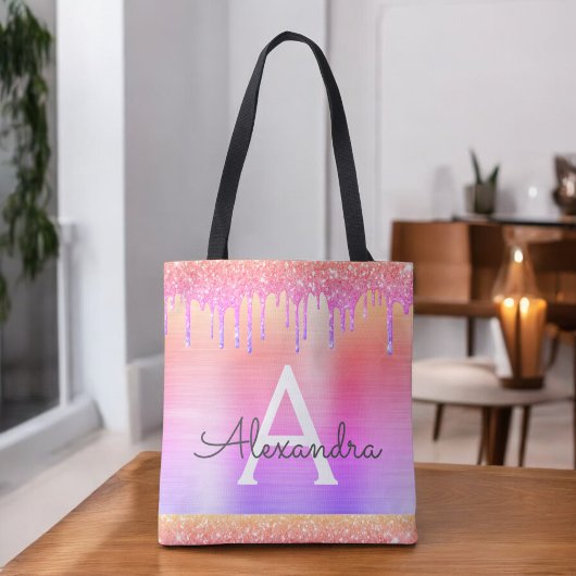 Rosa Lila Glitzer Sparkle Elegantes Monogramm Tasche