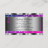 Rosa Lila Glitzer Stars Silver Decoder Monogramm Visitenkarte (Rückseite)