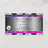 Rosa Lila Glitzer Sterne Silver Decoder hinzufügen Visitenkarte (Rückseite)