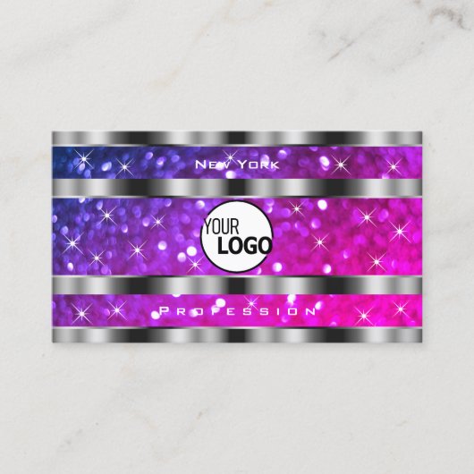 Rosa Lila Glitzer Sterne Silver Decoder hinzufügen Visitenkarte (Vorderseite)
