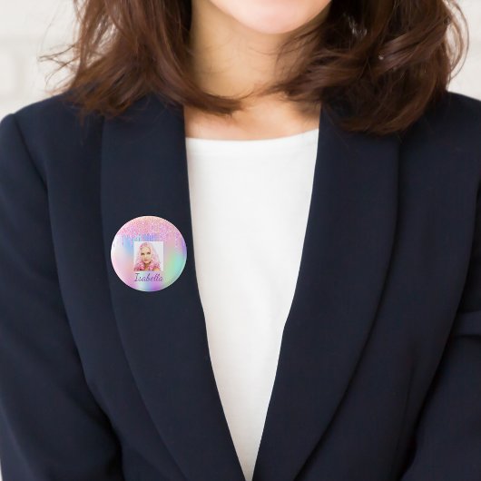 Rosa lila Glitzer Tropfen Foto-Taste Tag Button