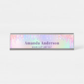 Rosa lila Glitzer Tropfen holografisch Schreibtischnamensplakette (Vorderseite )