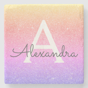 Rosa lila Glitzer-u. Schein-Monogramm Steinuntersetzer