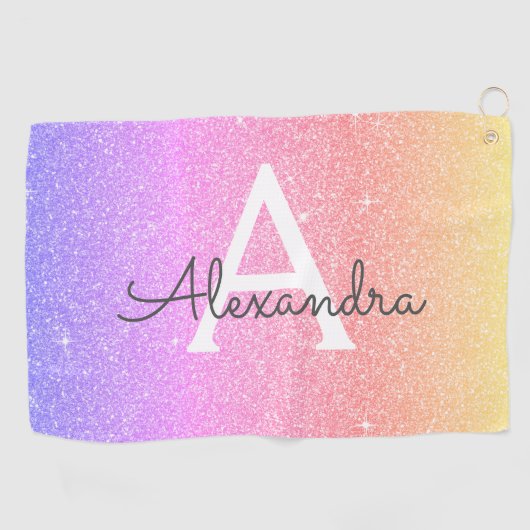 Rosa Lila Glitzer und Name des Monogramms Golfhandtuch (Horizontal)