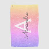Rosa Lila Glitzer und Name des Monogramms Golfhandtuch (Vorderseite)