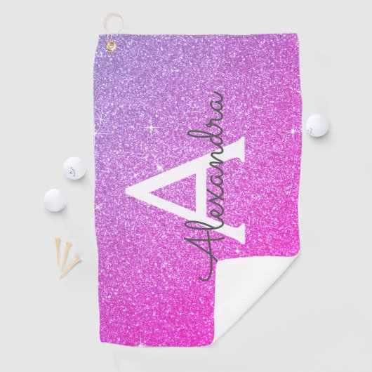 Rosa Lila Glitzer und Name des Monogramms Golfhandtuch (Insitu)