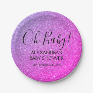 Rosa lila Glitzer-und Schein-oh Baby! Dusche Pappteller