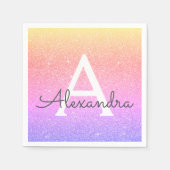 Rosa - Lila Glitzer und Sparkle Monogram - Geburts Serviette (Vorderseite)