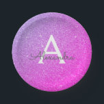 Rosa Lila Glitzer und sparkle Monogramm Geburtstag Pappteller<br><div class="desc">Rosa und Lila Pastel Ombre Imitate Glitzer und Sparkle Elegant Geburtstag oder Junggeselinnen-Abschied Teller. Diese Teller für Hochzeiten,  Brautparty oder Geburtstage können individuell auf Ihren Vor- und Erstnamen angepasst werden. Bitte kontaktieren Sie den Designer,  um passende Artikel zu erhalten.</div>