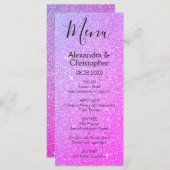 Rosa Lila Glitzer und Sparkle Wedding Menu Menükarte (Vorne/Hinten)
