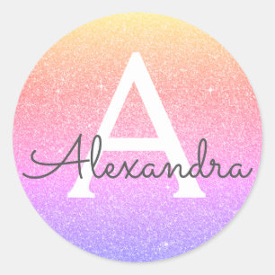 Rosa - Lila Glitzer und Sparkronenmonogramm Runder Aufkleber
