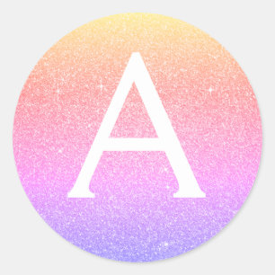 Rosa - Lila Glitzer und Sparkronenmonogramm Runder Aufkleber