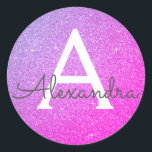 Rosa - Lila Glitzer und Sparkronenmonogramm Runder Aufkleber<br><div class="desc">Rosa und Lila Pastel Ombre Imitate Glitzer und Sparkle Elegant Umschlag von Gevor Siegel Sticker. Dieser Aufkleber kann so angepasst werden,  dass er Ihren Anfangs- und Vornamen für ein Geschenkpaket enthält.</div>