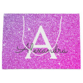 Rosa - Lila Glitzer- und Sparkronmonogramm Große Geschenktüte (Vorderseite)