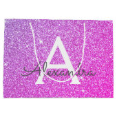 Rosa - Lila Glitzer- und Sparkronmonogramm Große Geschenktüte (Rückseite)