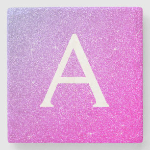 Rosa Lila Glitzer und sparsame Monogramm Steinuntersetzer